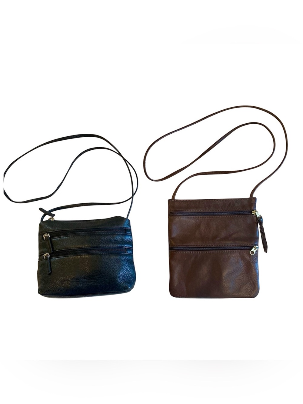 Leather Bags Mini Crossbody Zipper Pockets Black and Brown